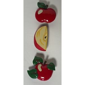 Lot of 3 Novelty Button Covers Red Apples Fruit